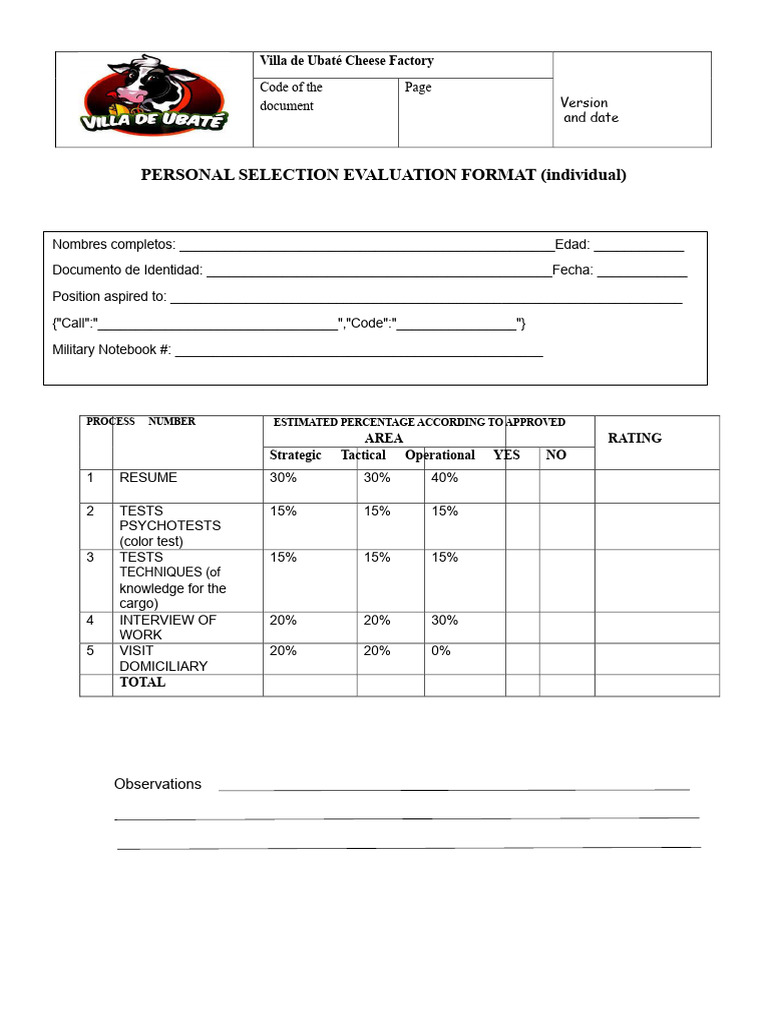 Personnel Selection Evaluation Format | PDF