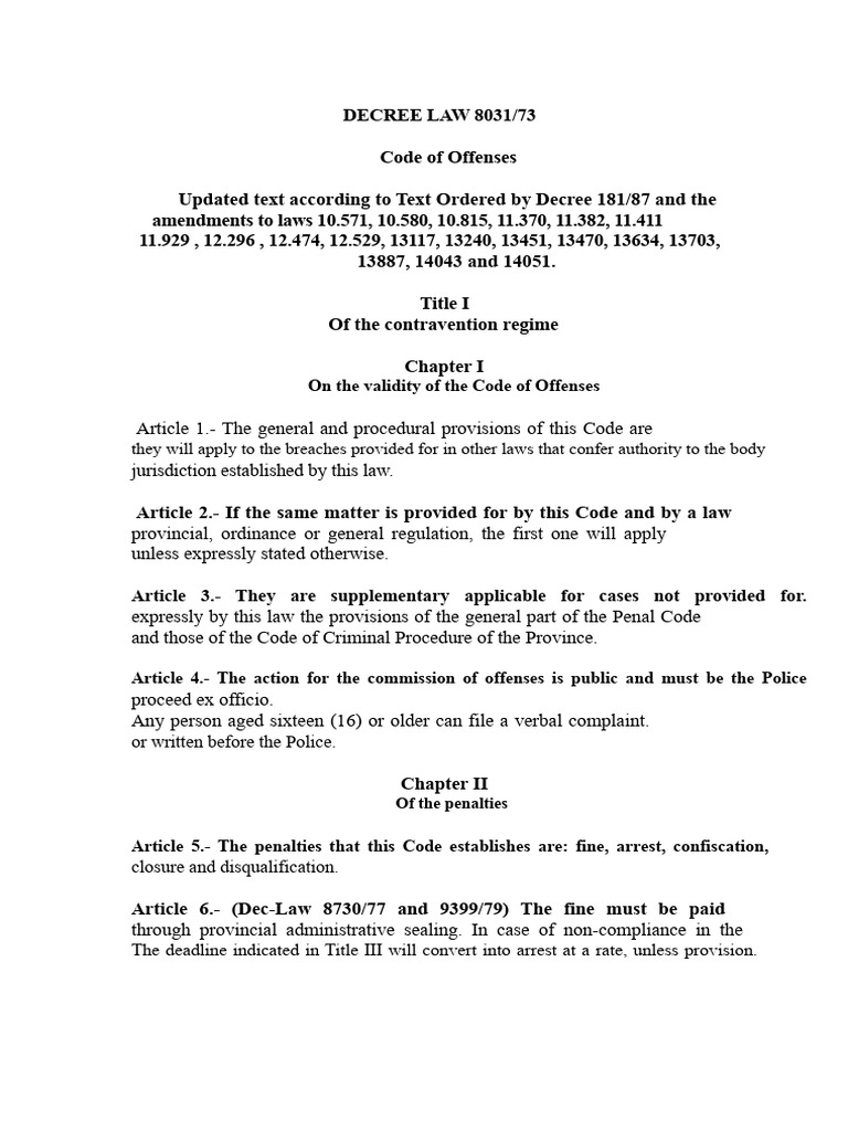 Code of Offenses Overview and Penalties | PDF | Crimes | Crime & Violence