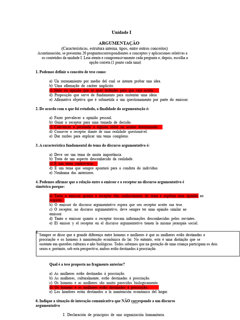 Questões sobre Argumentação e Tese | PDF | Amor | Família