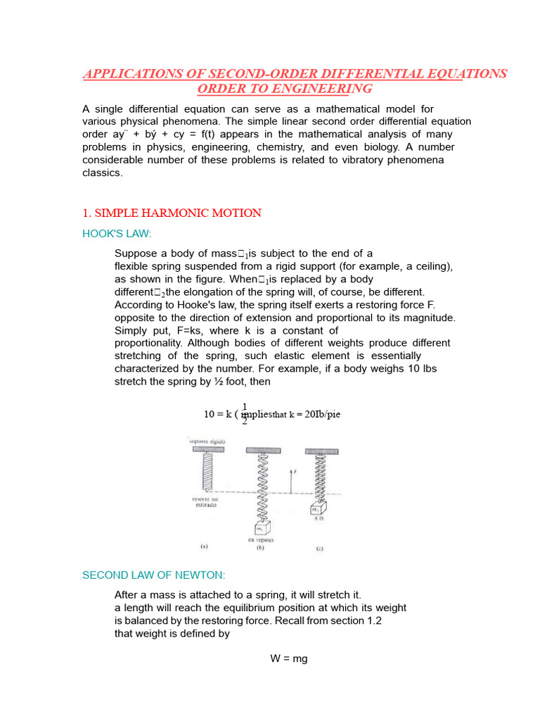 Second-Order Differential Equations in Engineering | PDF | Oscillation ...
