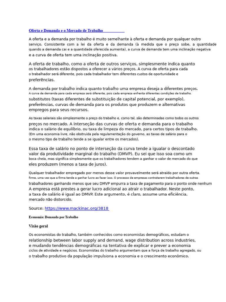 Oferta e Demanda e o Mercado de Trabalho | PDF | Oferta e procura ...