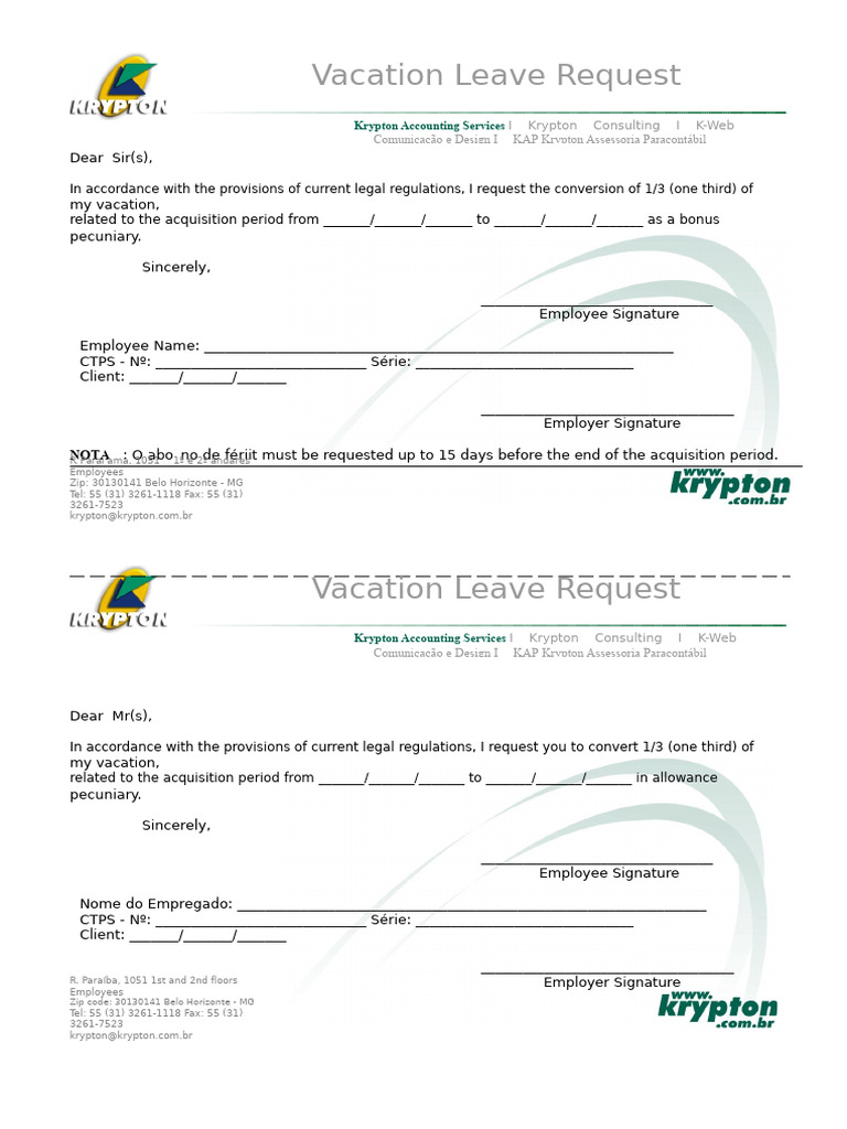 Vacation Bonus Request Form | PDF