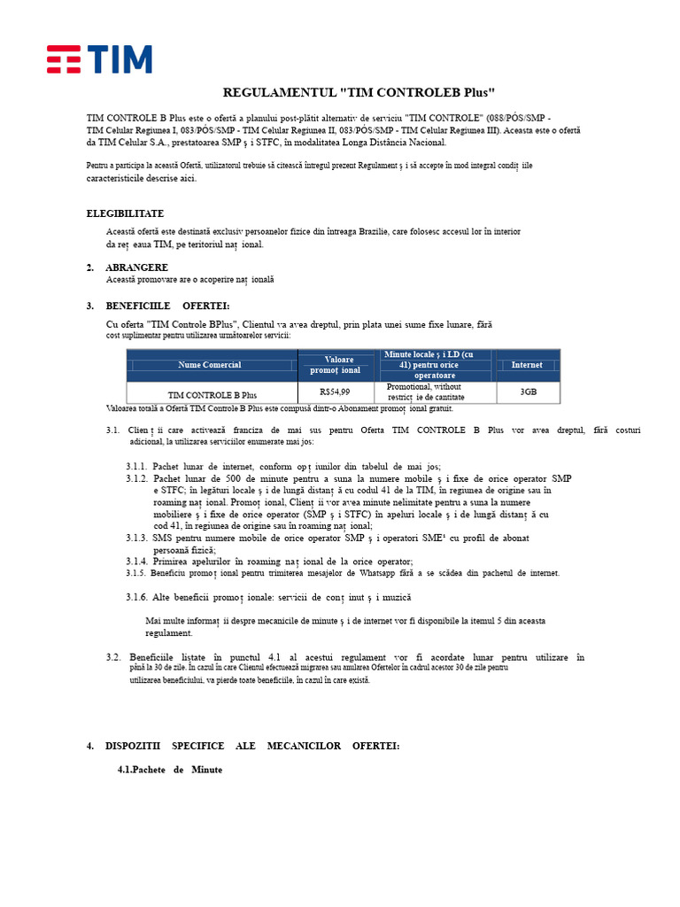 Regulament Tim Controle B Plus | PDF