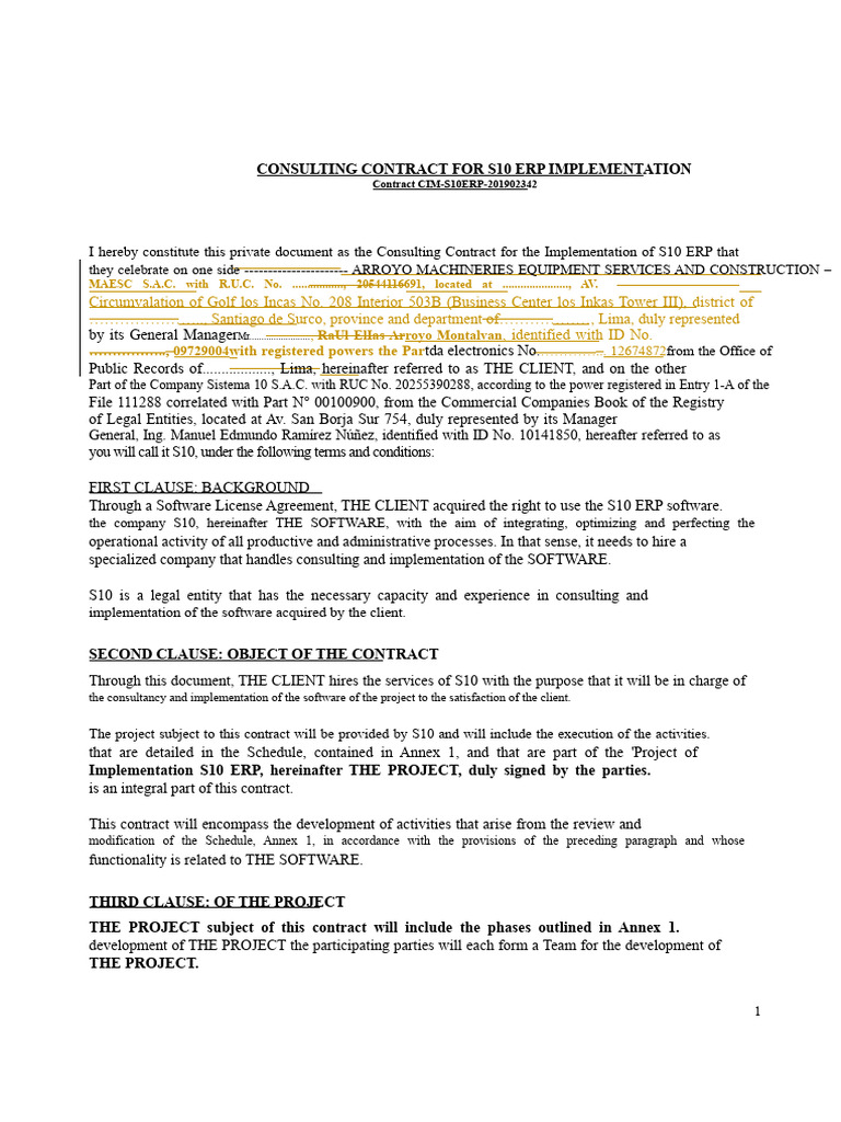 S10 ERP Implementation Consulting Contract | PDF
