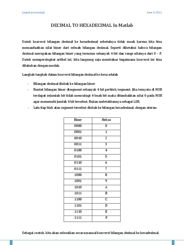 Decimal To Hexadecimal in Matlab | PDF