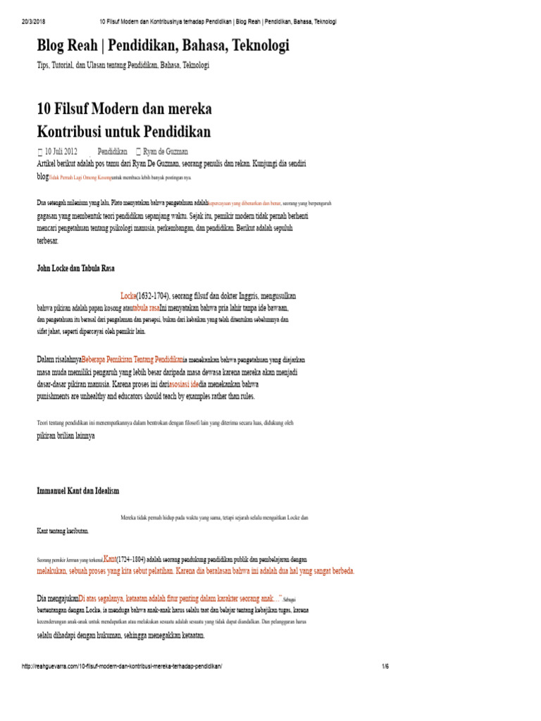 10 Filsuf Modern dan Pendidikan | PDF