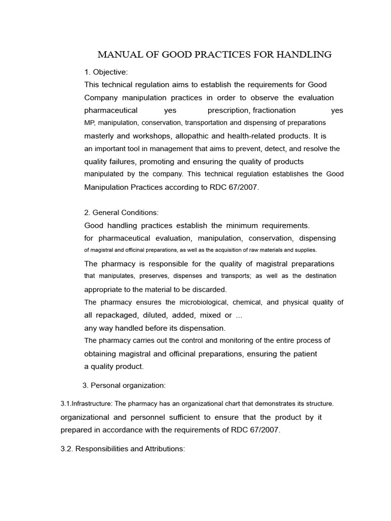 Good Practice Manual For Handling | PDF | Pharmacy | Calibration