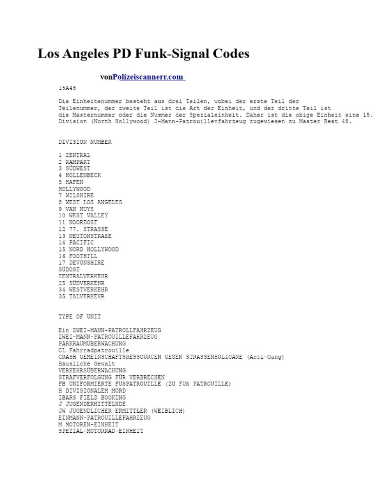 LAPD Codes | PDF