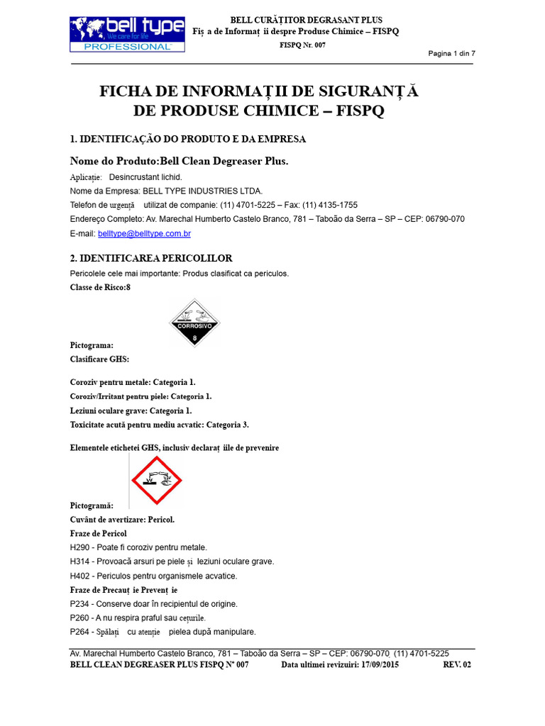 Fispq Bell Clean Degreaser Plus | PDF
