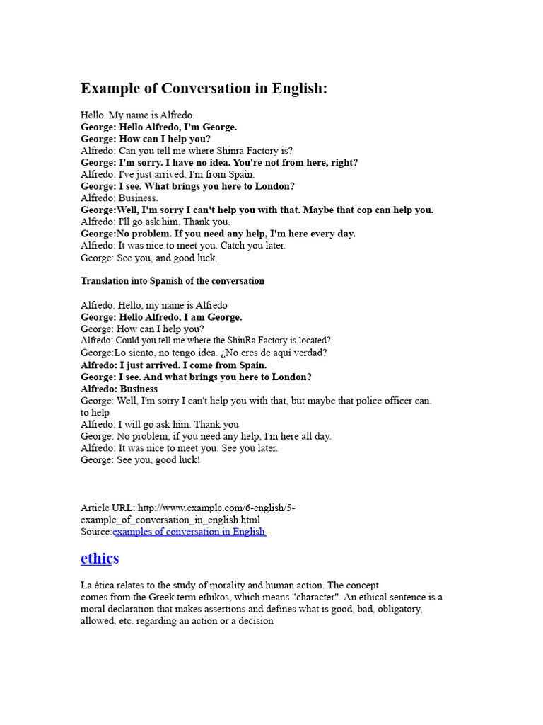 English Conversation Example: Alfredo & George | PDF