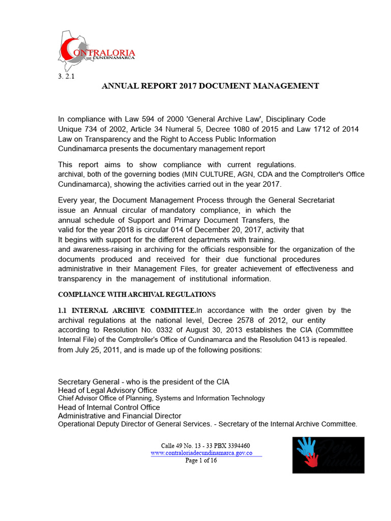 Cundinamarca 2017 Document Management Report | PDF