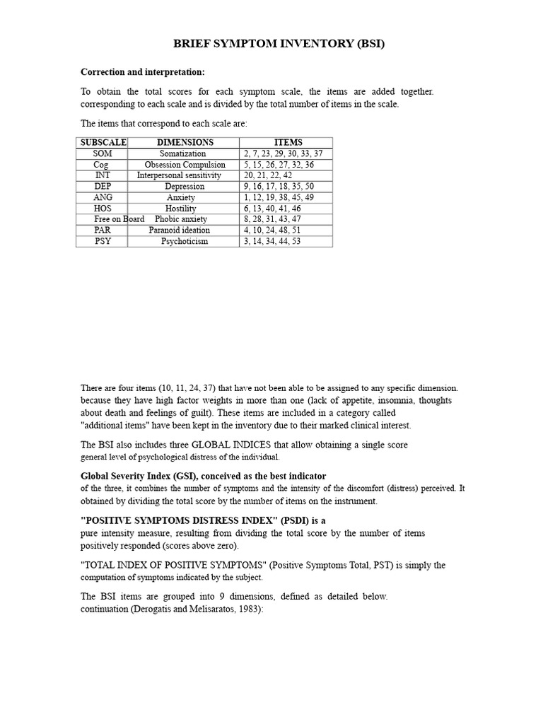 343562286 Brief Inventory of Symptoms | PDF | Anxiety | Emotions