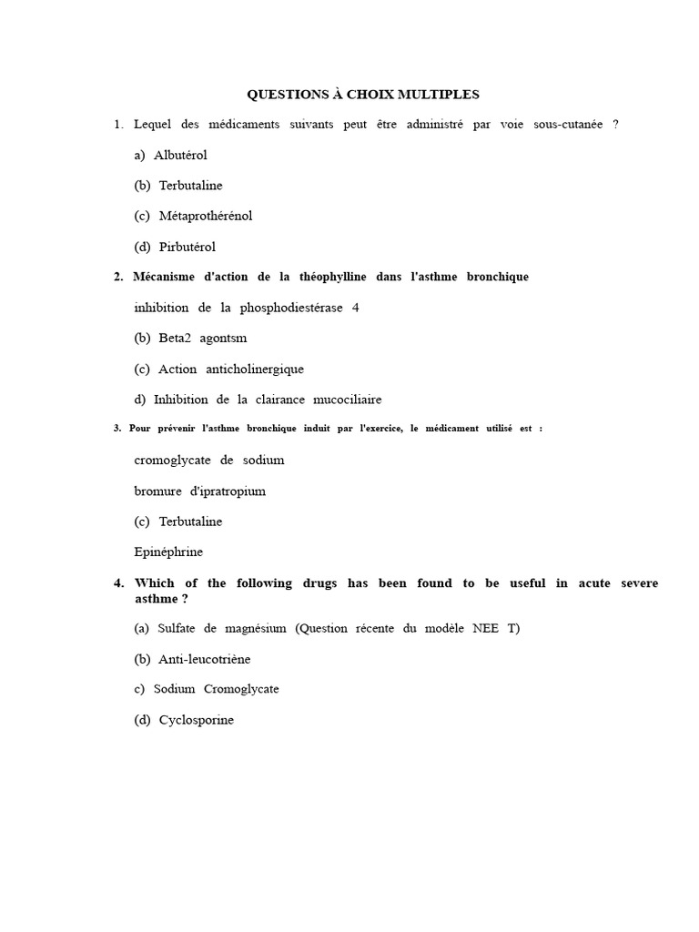 Questions sur les médicaments pour l'asthme PDF Asthme Médecine — free download