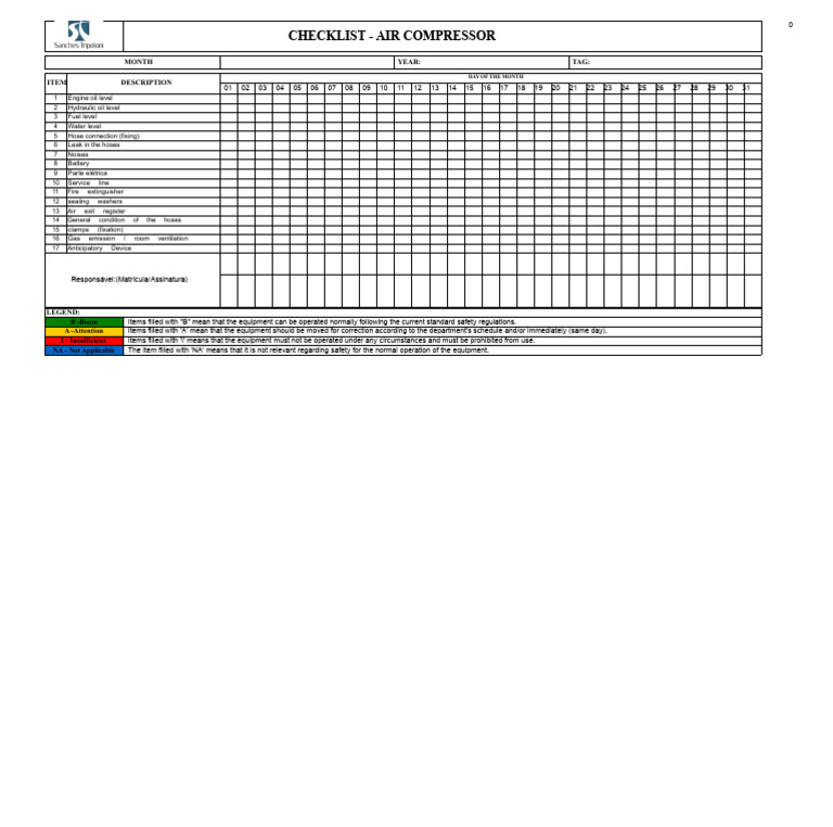 Air Compressor Maintenance Checklist | PDF