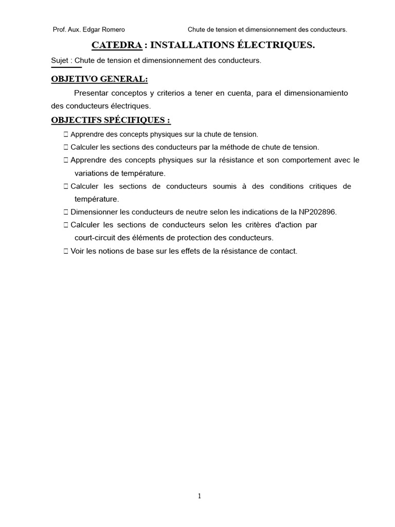 Chute de tension et dimensionnement des conducteurs PDF Tension — free download