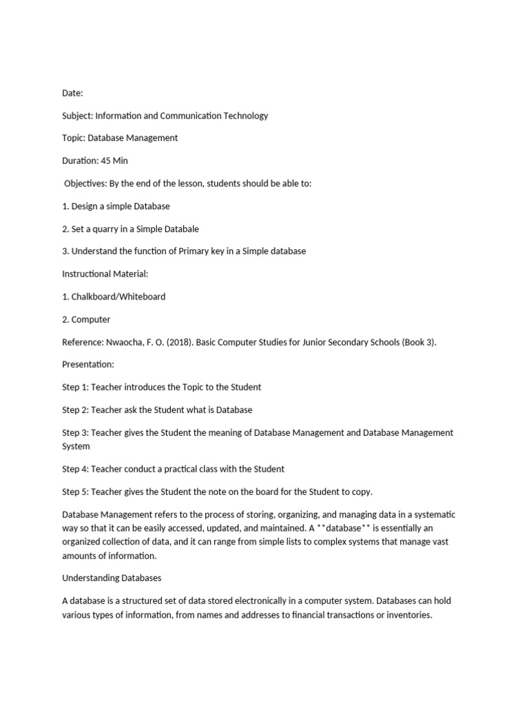 Database Management Basics for Students | PDF | Databases | Table ...