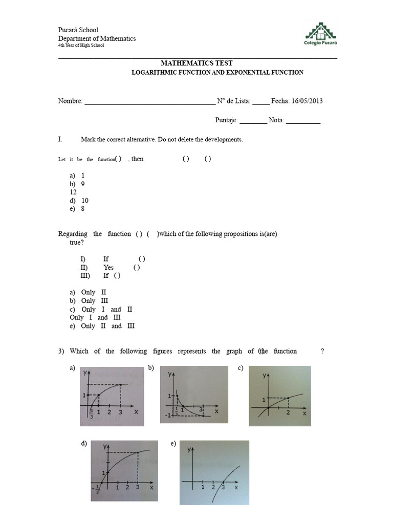Test Logarithmic Function and Exponential Function IV Medium | PDF ...