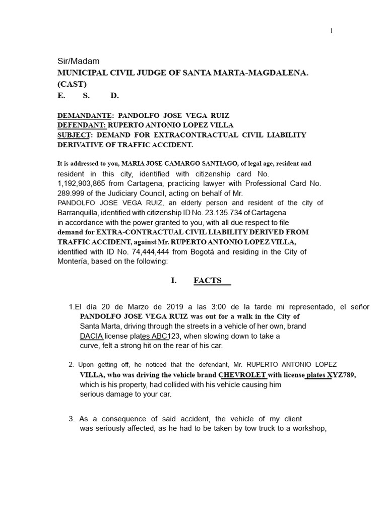 Demand For Extracontractual Civil Liability | PDF | Negligence | Common Law