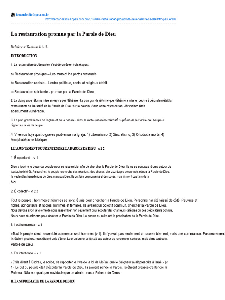 Restauration par la Parole de Dieu | PDF | Dieu | Spiritualité