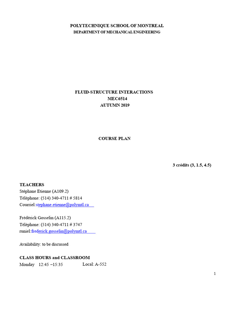 MEC6514-course.plan.A2019 | PDF | Drag (Physics) | Engineering