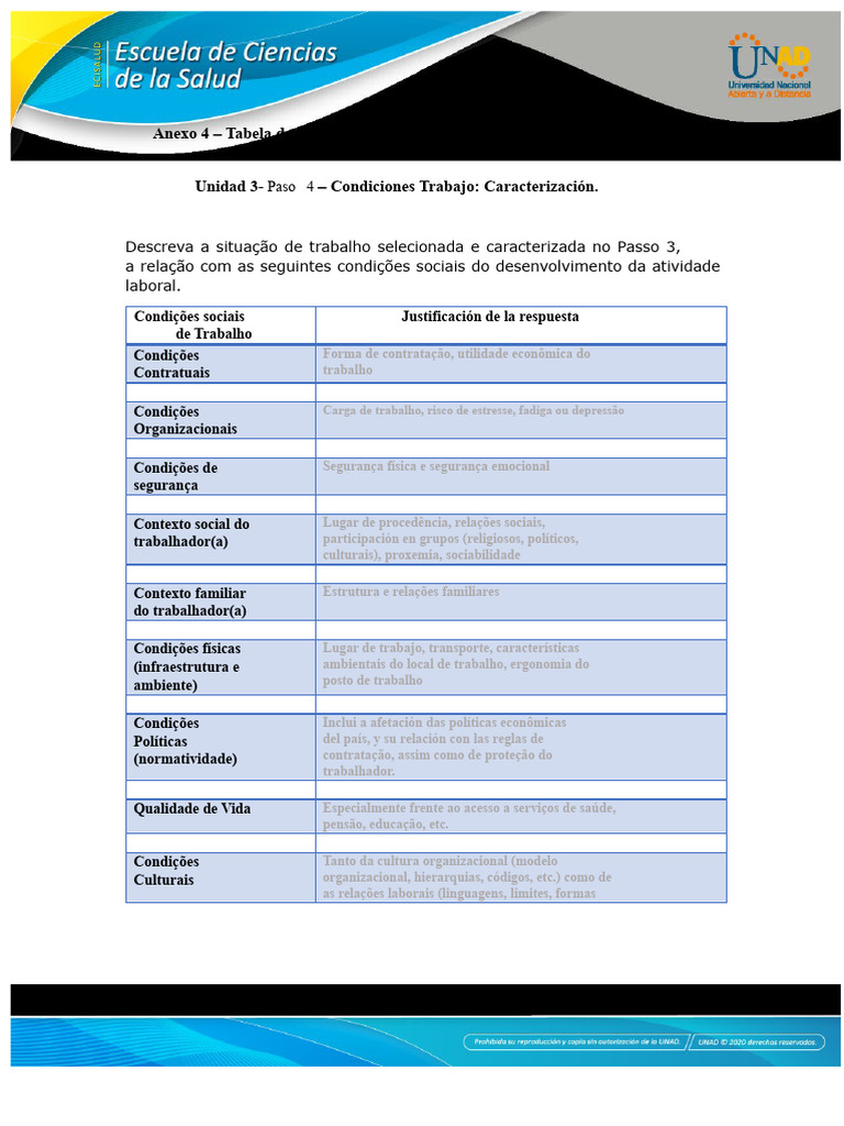 Anexo 4 - Tabela de Descrição Das Condições Sociais Do Trabalho | PDF