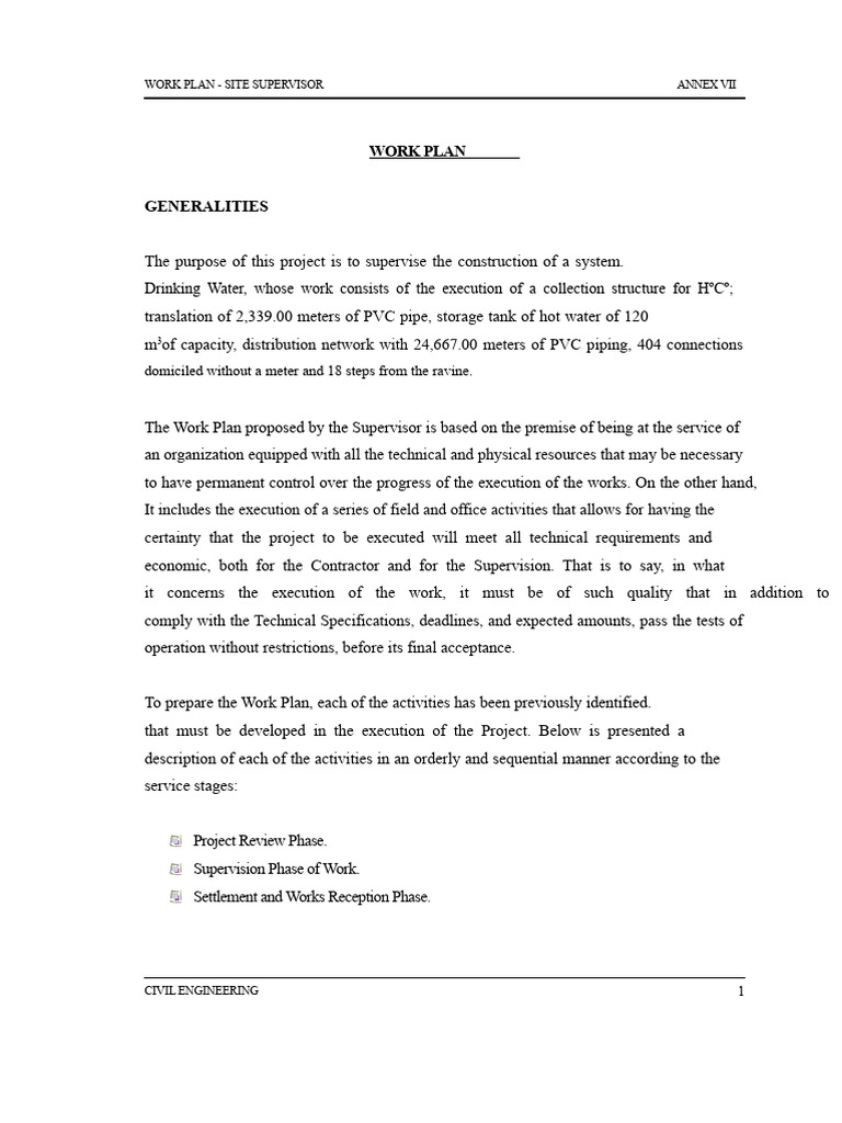 Site Supervisor Work Plan for Water System | PDF | Verification And ...