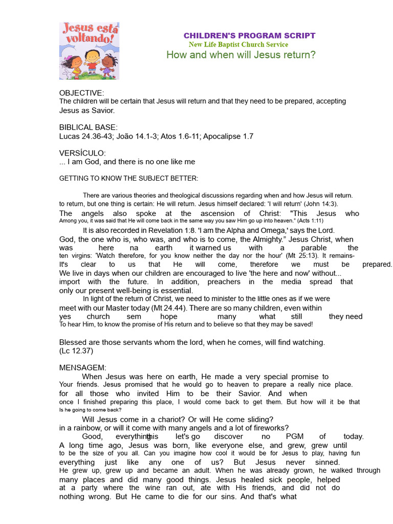 Jesus' Return: Children's Program Guide | PDF | Jesus | Second Coming