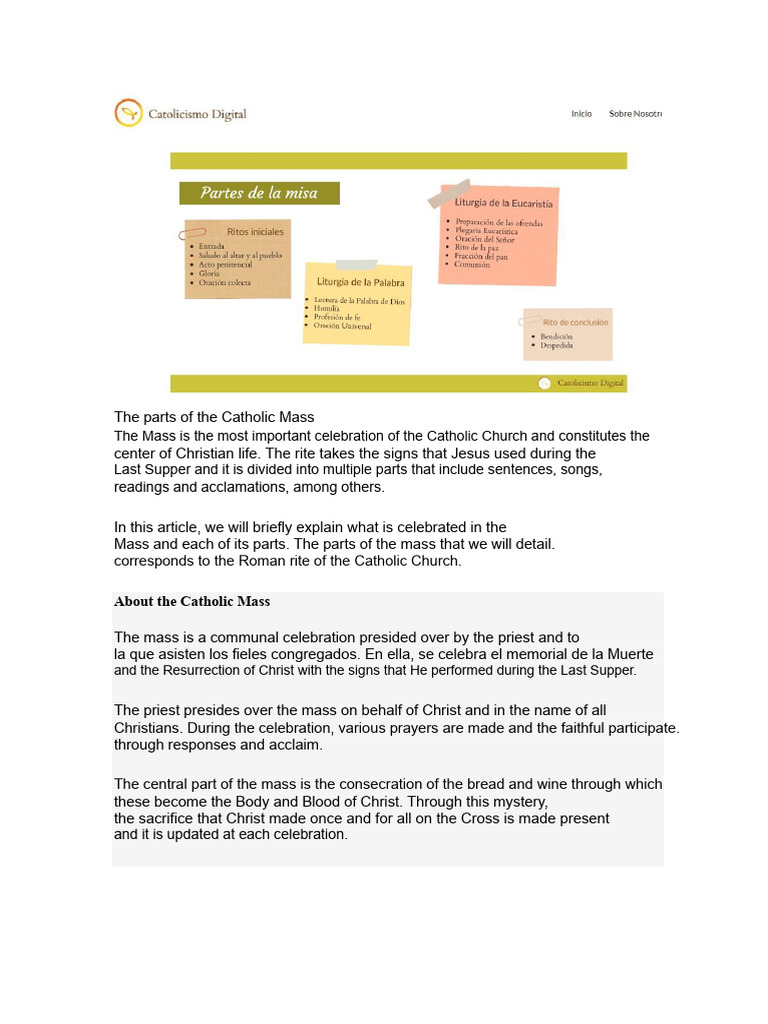 Understanding the Parts of Catholic Mass | PDF | Eucharist | Mass (Liturgy)