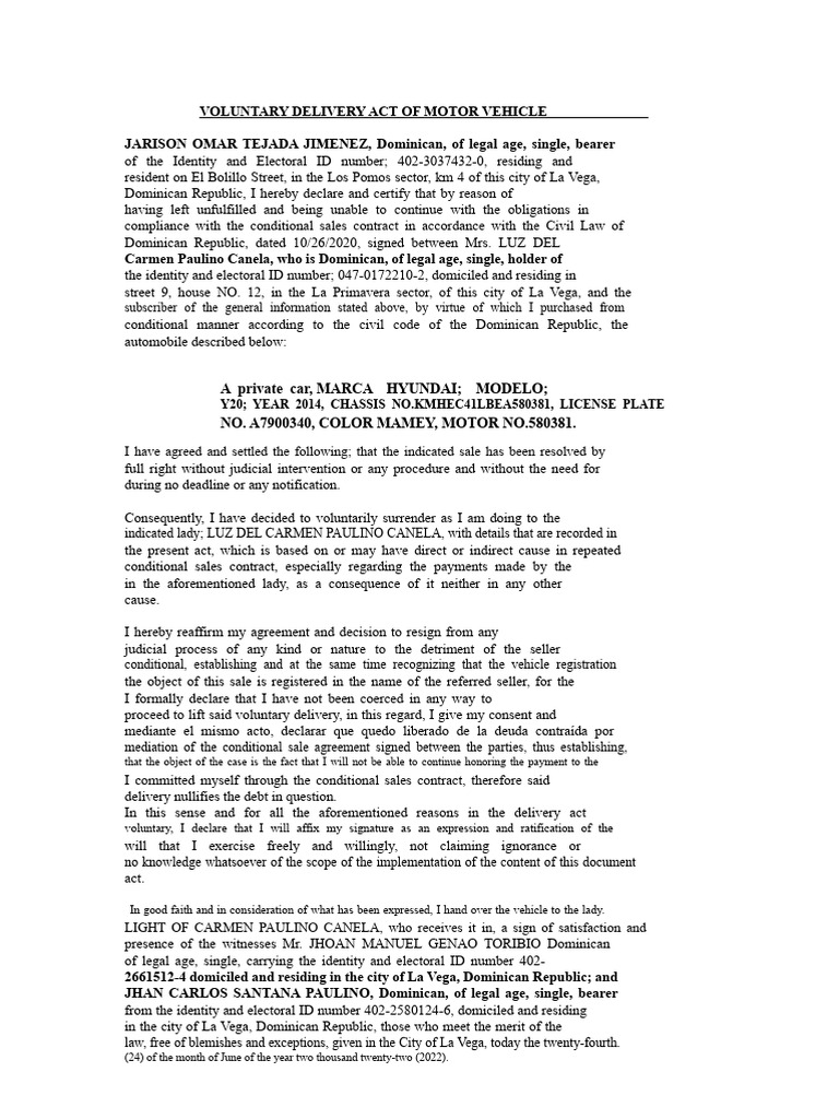 VOLUNTARY DELIVERY ACT VOLUNTARY DELIVERY Jarison Omar | PDF | Justice ...