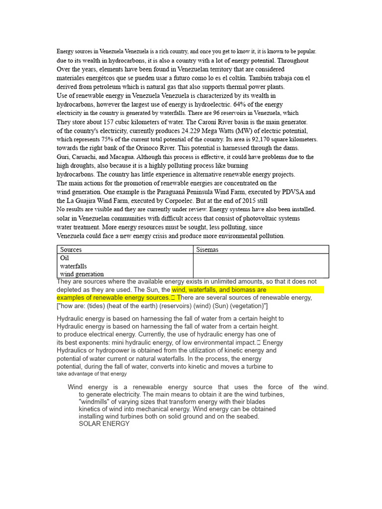 Energy Sources in Venezuela Venezuela Is a Rich Country | PDF | Energy ...