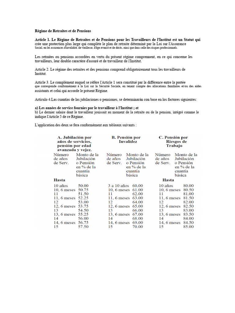 Régime de Retraites et Pensions des Travailleurs | PDF | Retraite ...
