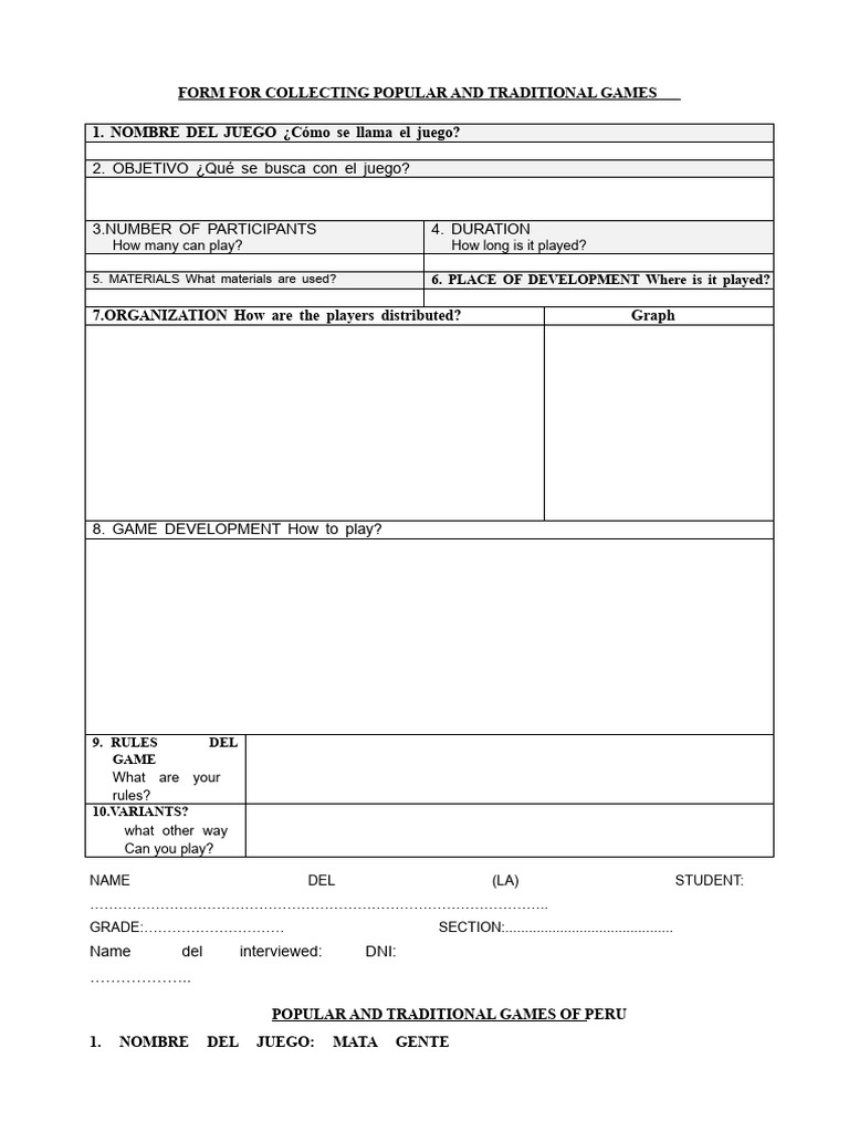 Traditional Games Collection Form | PDF | Learning | Volleyball