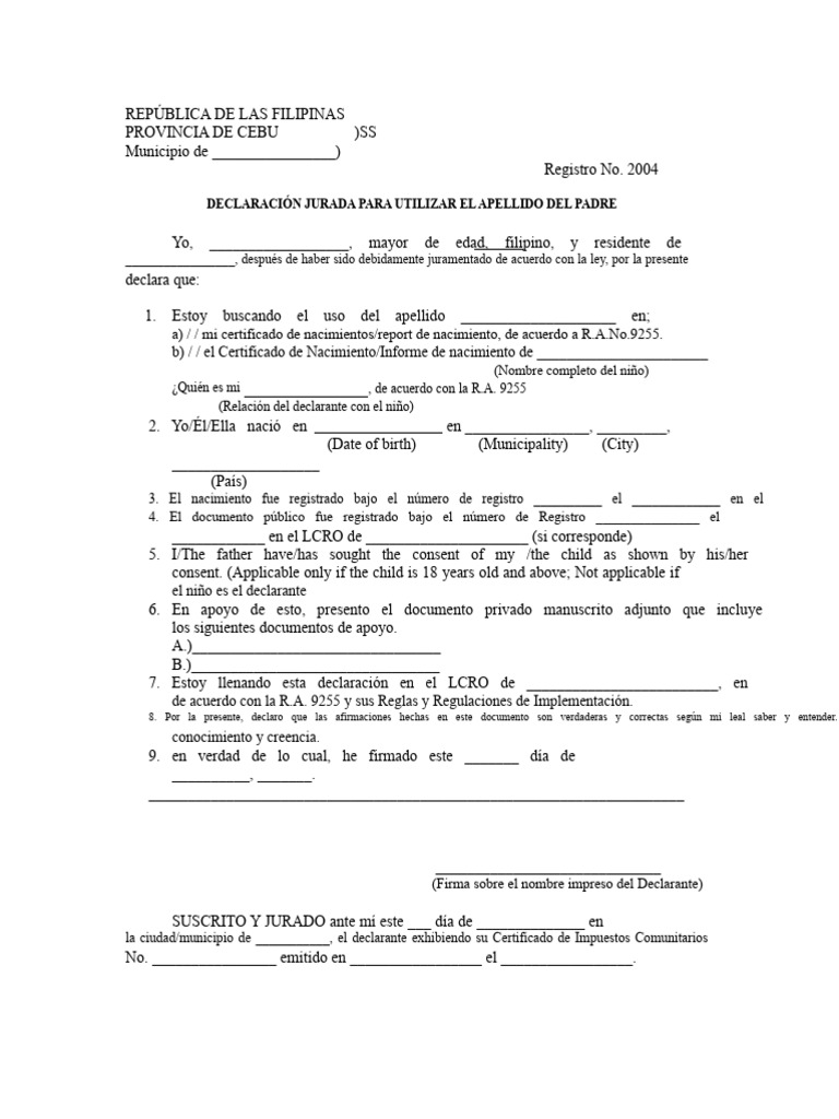 Declaraciones Juradas en Filipinas | PDF | Certificado de nacimiento ...