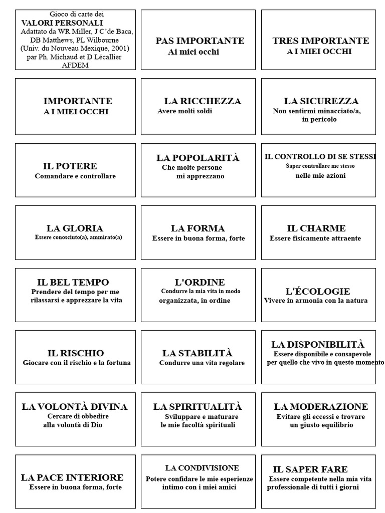 10.gioco Di Carte Dei Valori Personali | PDF
