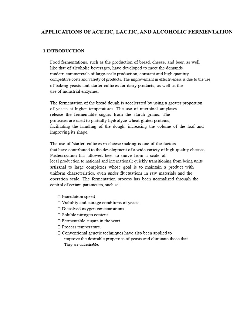 Applications of Acetic, Lactic, and Alcoholic Fermentation | PDF ...