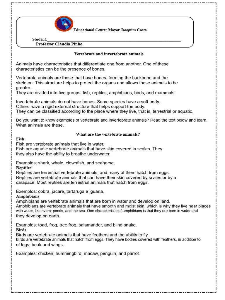 Vertebrates and Invertebrates | PDF | Vertebrates | Invertebrate