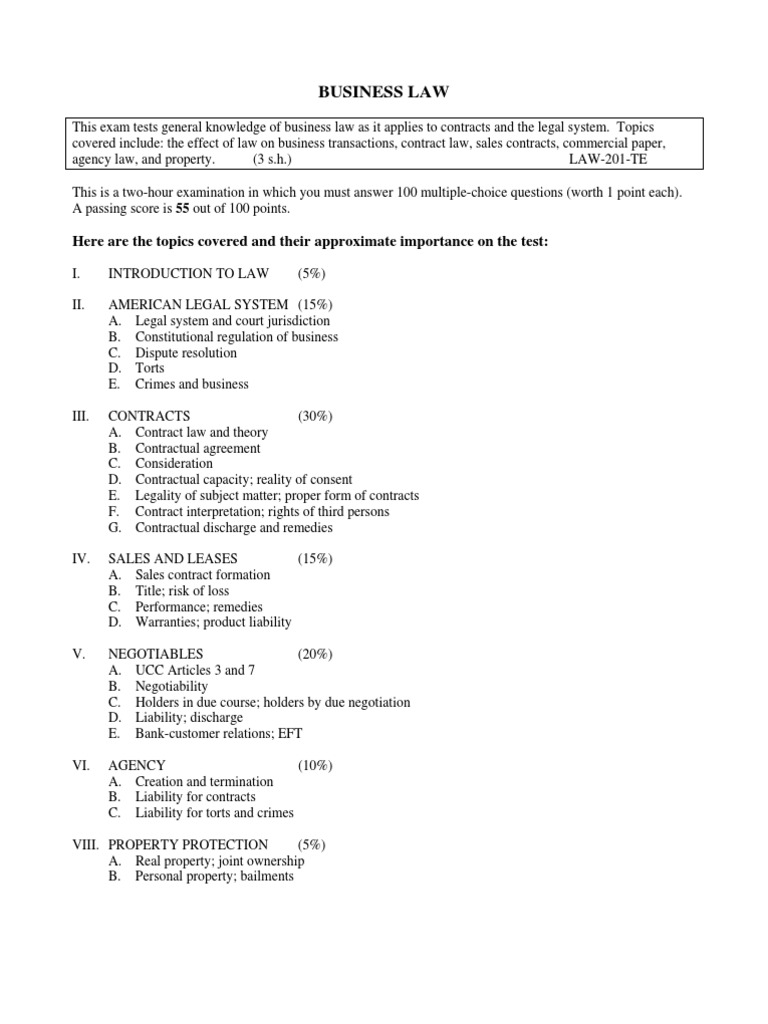 Business Law Exam Guide | PDF | Social Science | Law