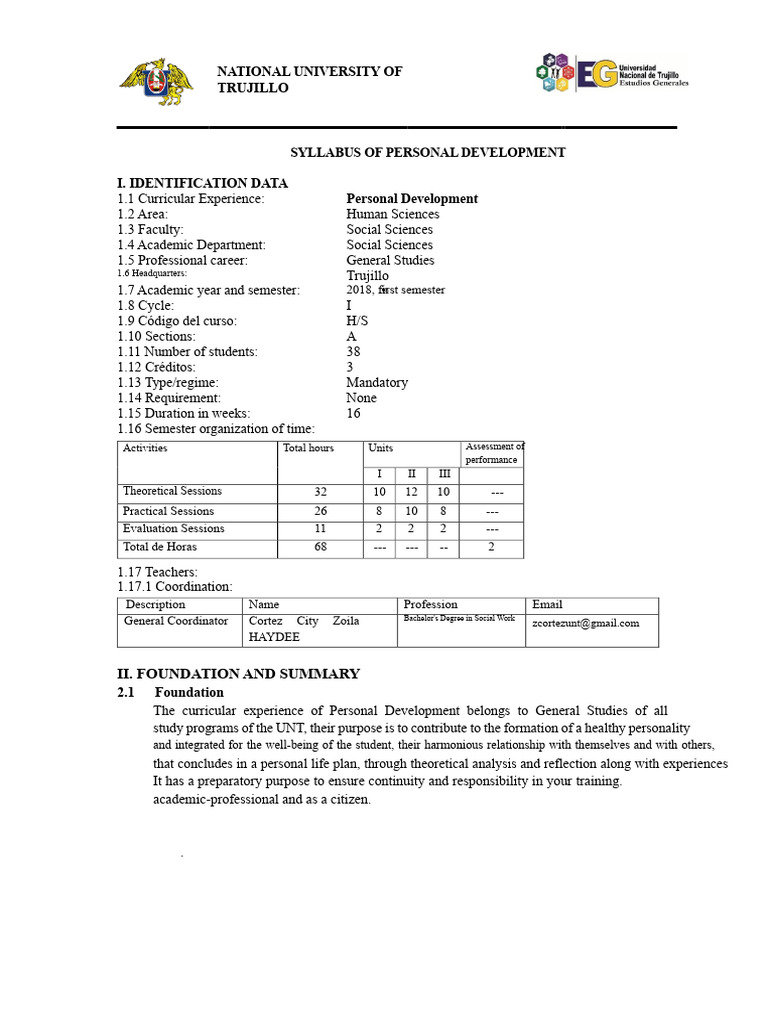 Syllabus Personal Development EG | PDF | Well Being | Emotions