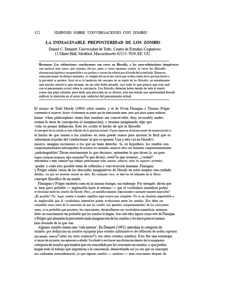 Daniel Dennett - La Preposteridad Inimaginable de Los Zombis | PDF ...