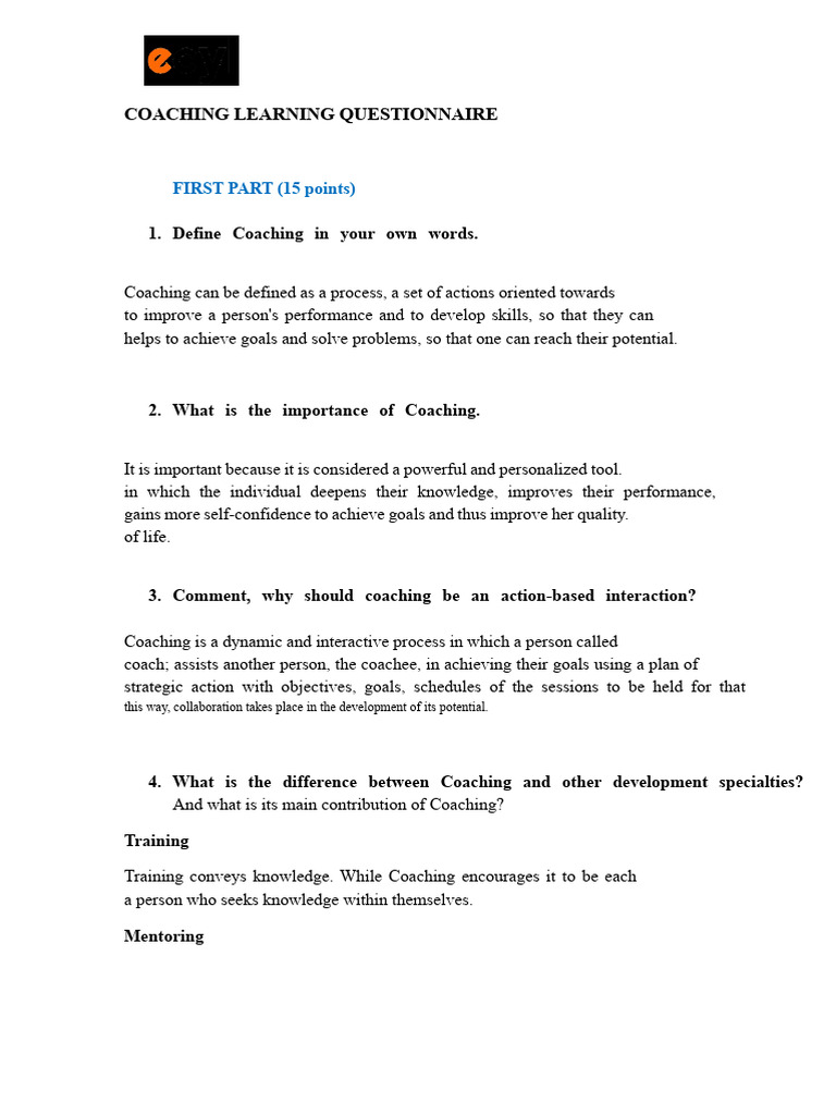Coaching Learning Questionnaire Guide | PDF | Mentorship | Body Language