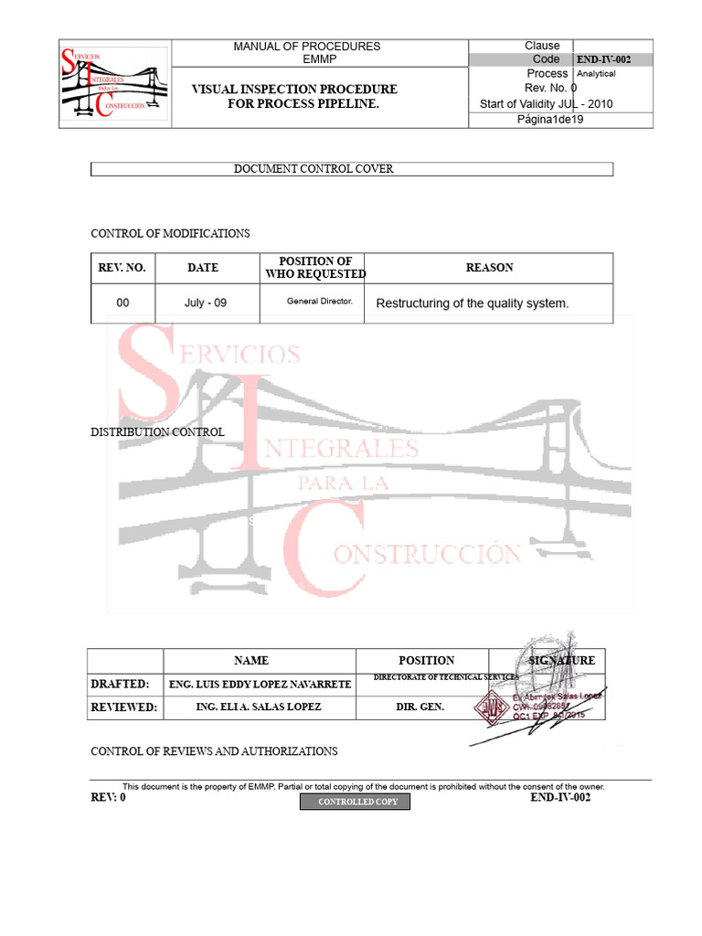 Visual Inspection Procedure for Pipelines | PDF | Welding | Construction