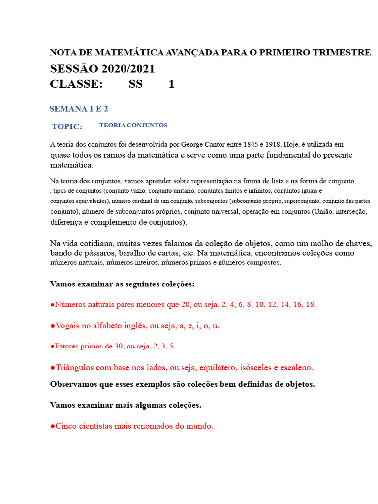 Teoria dos Conjuntos: Fundamentos e Tipos | PDF | Conjunto (Matemática ...