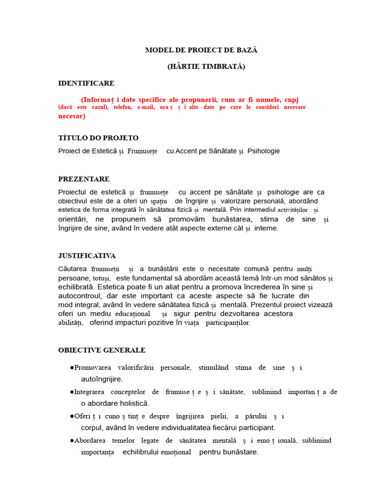 48 Model de Proiect de Estetică | PDF