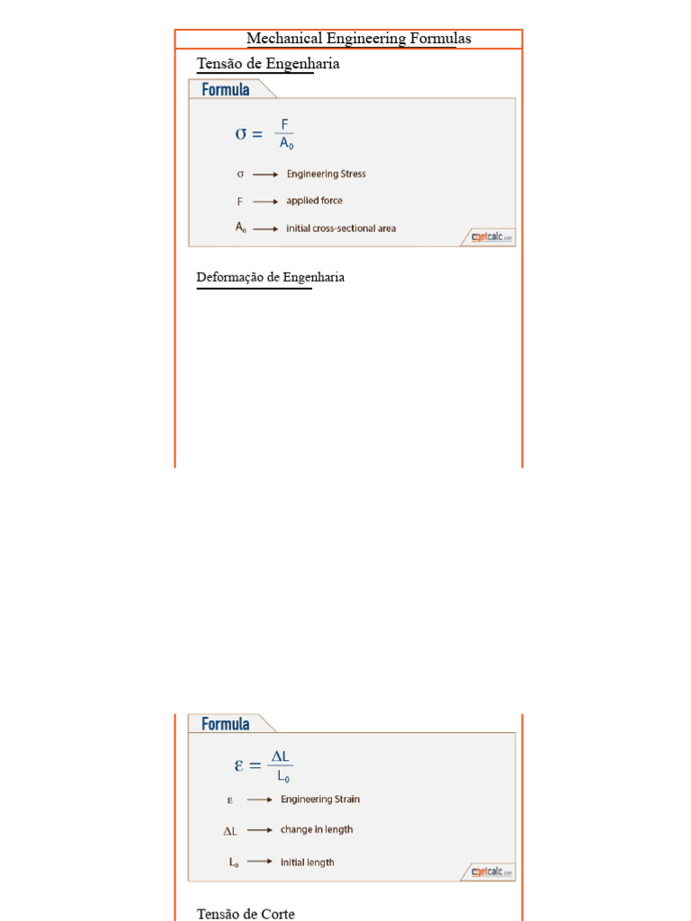Fórmulas de Engenharia Mecânica Essenciais | PDF