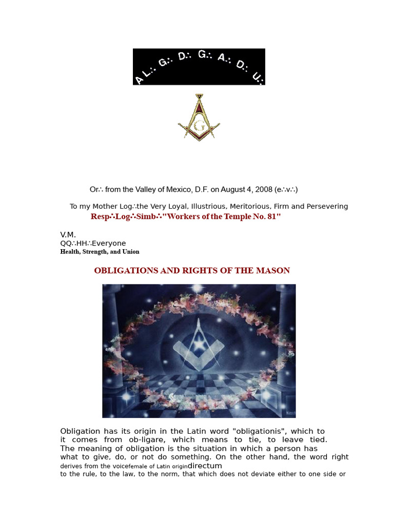 Mason's Obligations and Rights Explained | PDF | Freemasonry