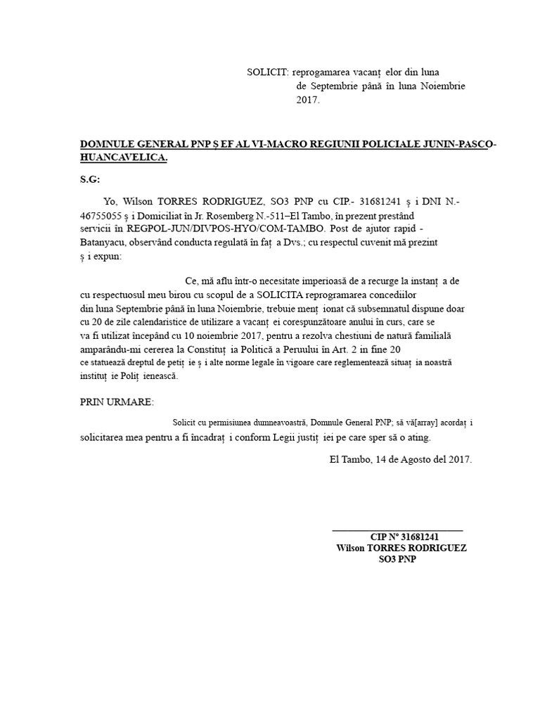 CERERE de Reprogramare A Vacanțelor | PDF