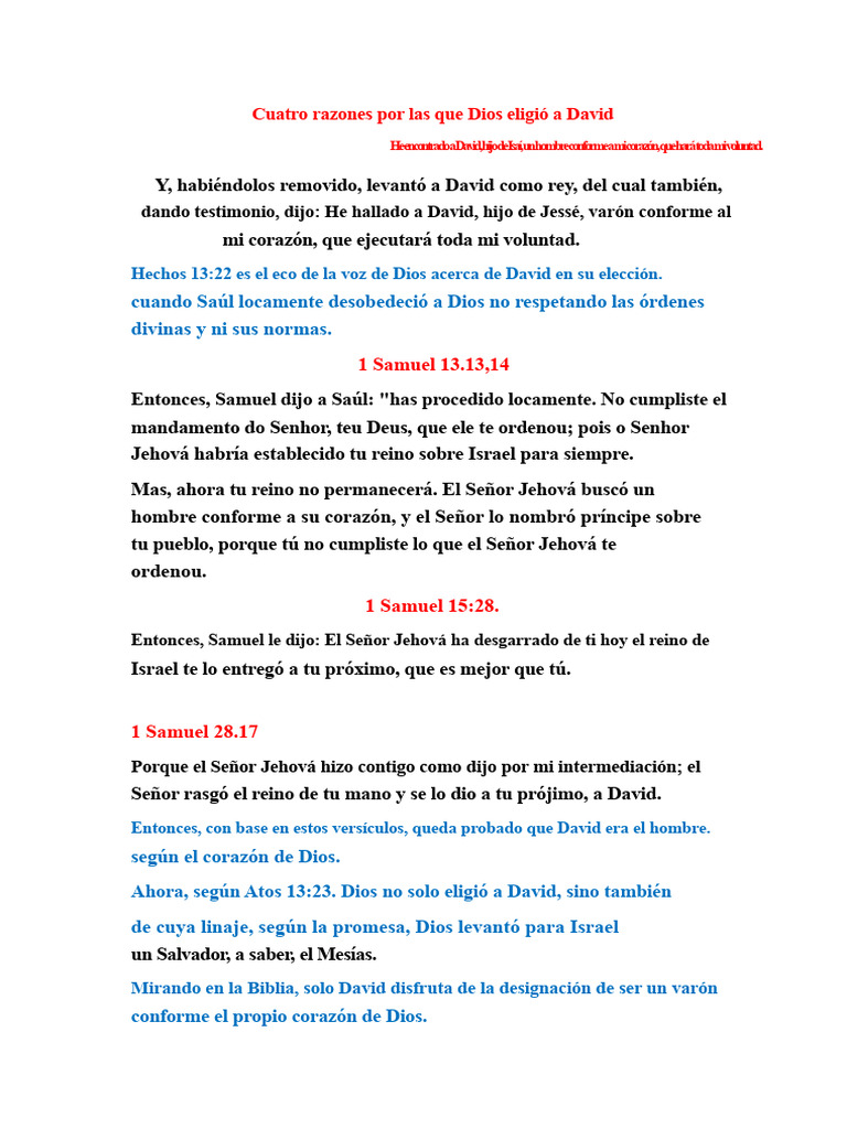 Razones por las que Dios eligió a David | PDF | David | Pecado