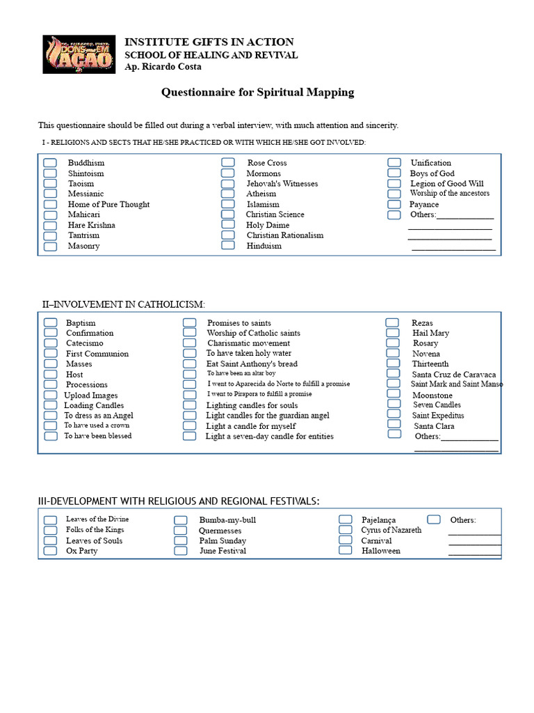 Spiritual Mapping Questionnaire Guide | PDF | Catholic Church ...