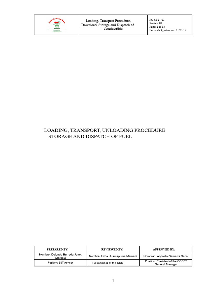 7 PC-SST-01 Procedure for loading and unloading fuel | PDF | Fuels | Truck