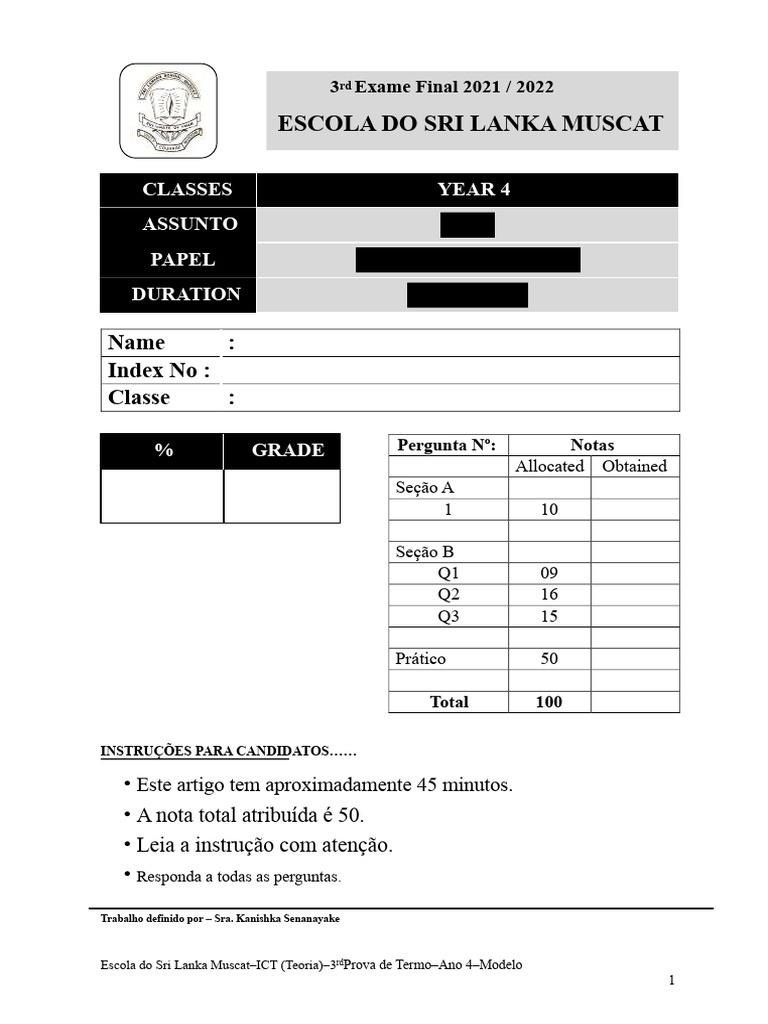 Prova de TI - Ano 4 - Modelo 2021/2022 | PDF | Ciência da Computação ...